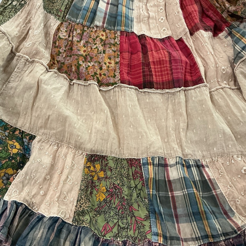 Young Threads Patchwork Dress Smocked Large Maxi Boho Cottage Prairie Western - Picture 15 of 16